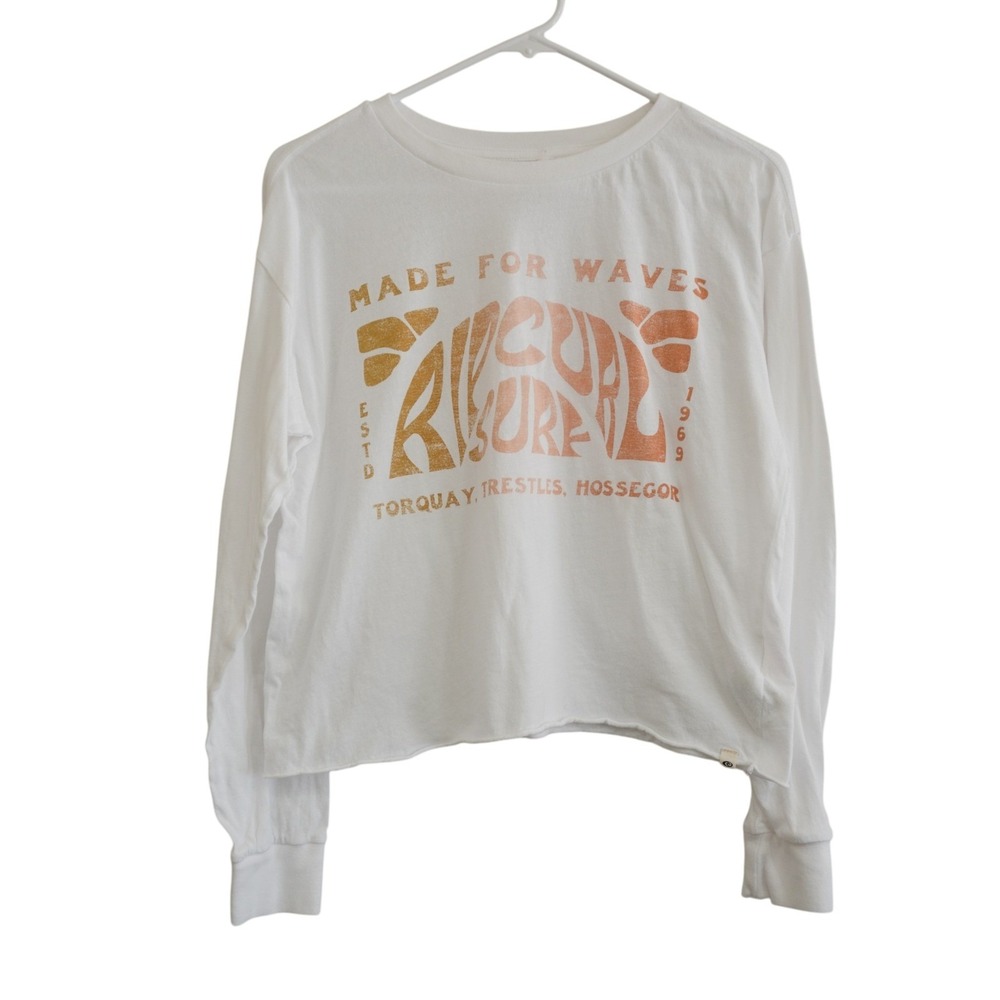 Rip Curl Made For Waves Long Sleeve Graphic Tee White Surf Crop Top 012WTE Small